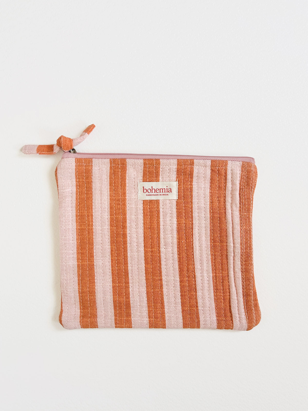 Large striped cotton zip pouch, screen-printed with a playful pattern and finished with the Bohemia label on the front
